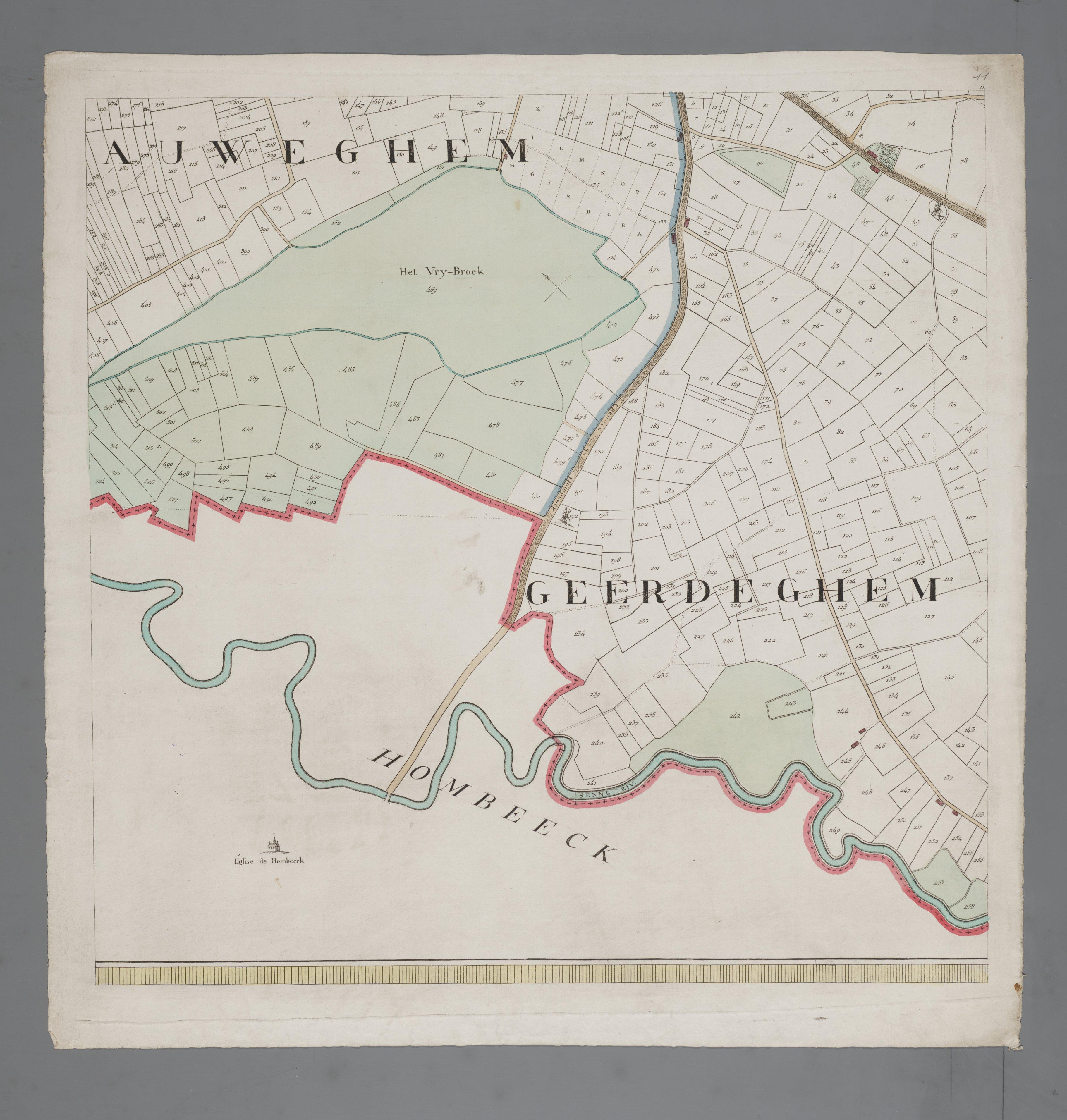 Het Vrijbroekpark op de kaart van Joseph Hunin uit 1800. © Stadsarchief Mechelen - beeldbankmechelen.be 