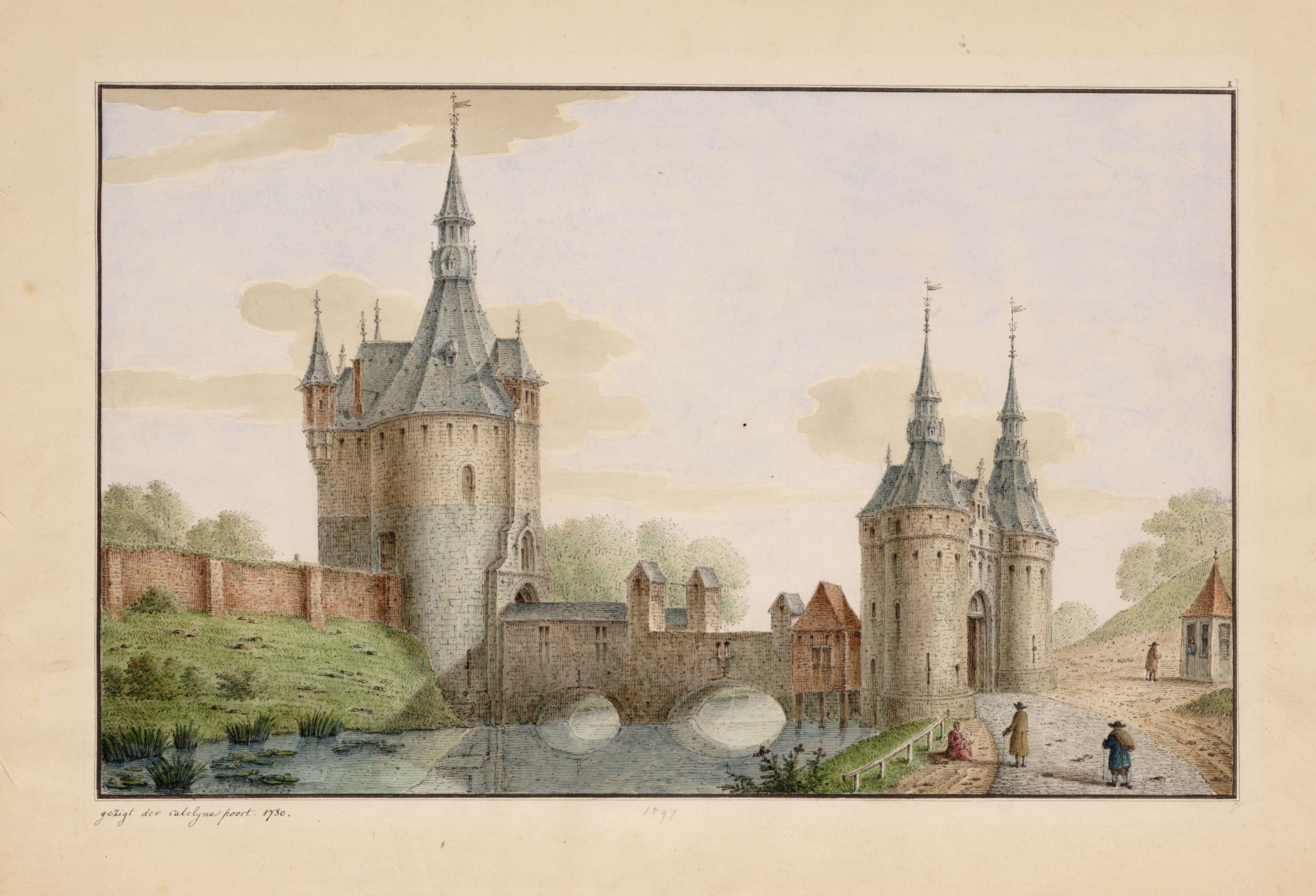 De Mechelse Katelijnepoort of Antwerpse poort in 1780, naar Jean-Baptist De Noter. regionalebeeldbank.be