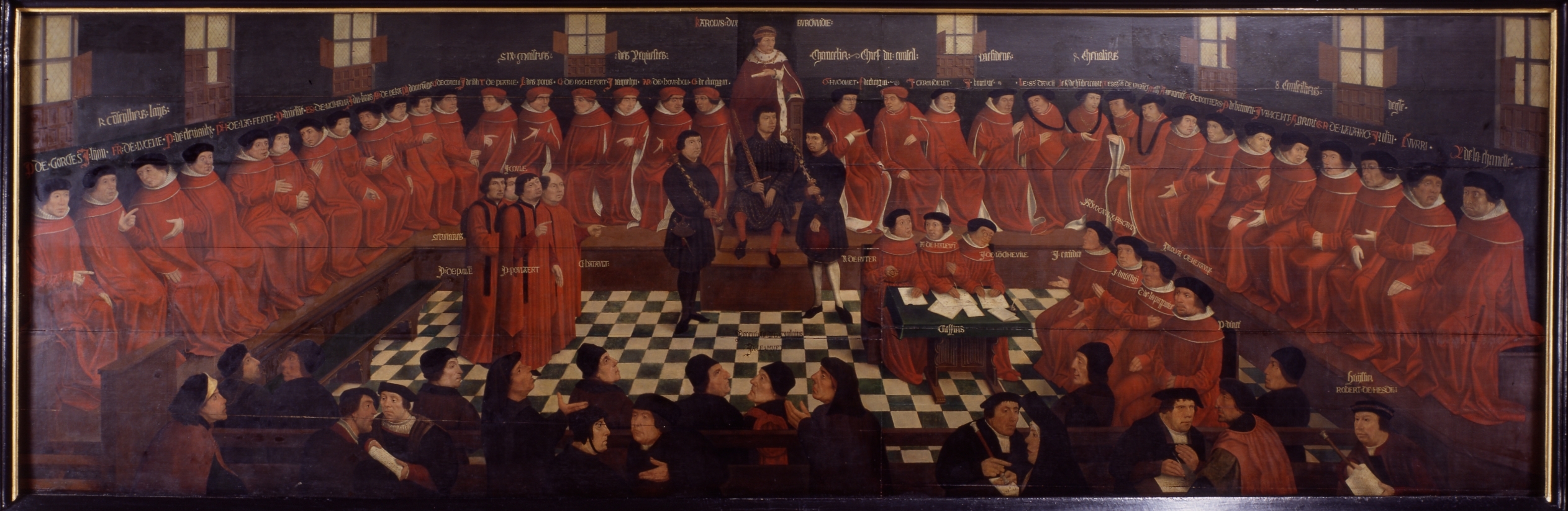 Openingszitting van het Parlement van Mechelen. Schilderij Jan Coessaet, 1587. Stedelijke Musea Mechelen